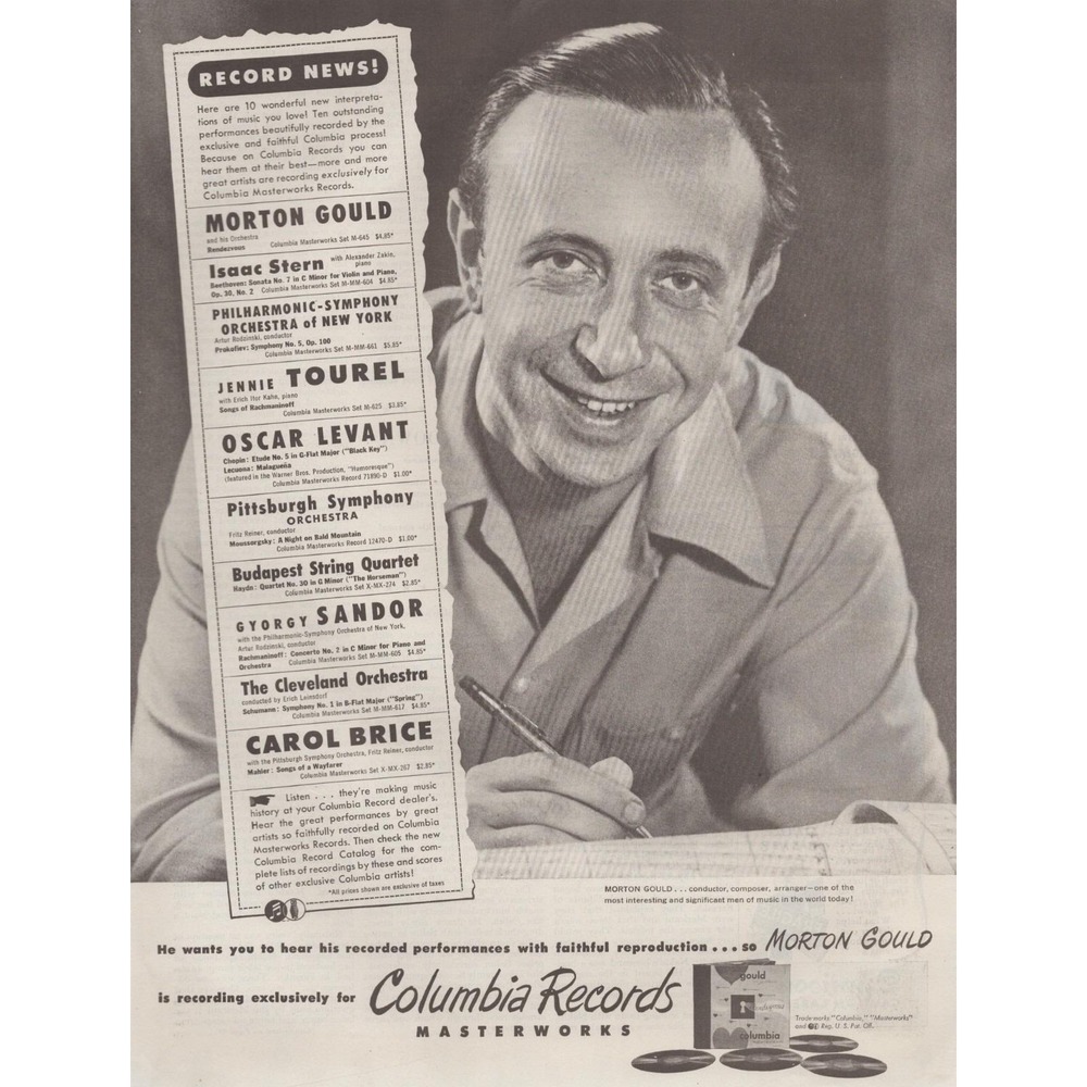 Vintage 1947 Columbia Records Print Ad Morton Gould Classical American Music